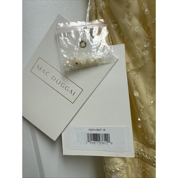 MAC DUGGAL Size 16 Yellow 70274 Embellished Illusion Cap Sleeve Formal Gown $598 - Picture 10 of 10